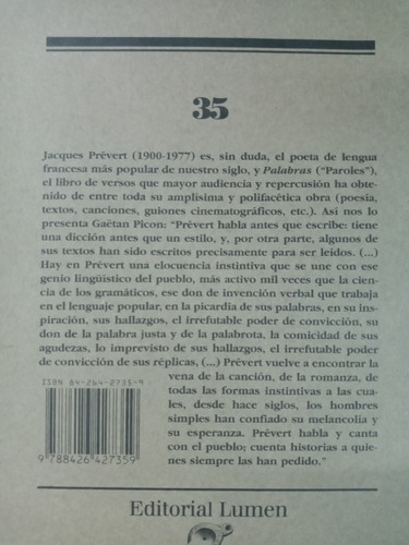 Imagen 2 de 7 de Palabras * Jacques Prevert * Poesia * Lumen *