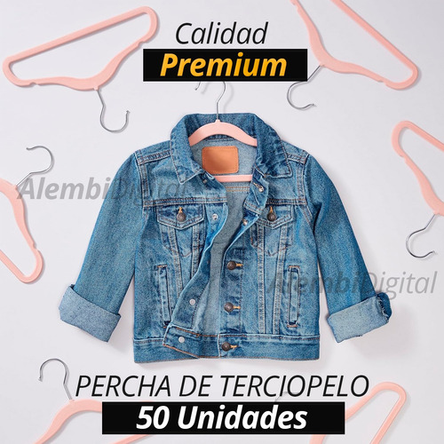 Percha Felpa Terciopelo Antideslizantes Niños X 50 Rosa