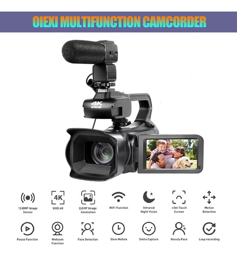 Actualización 4k Uhd Videocámara Con Micrófono, 18x Digit...