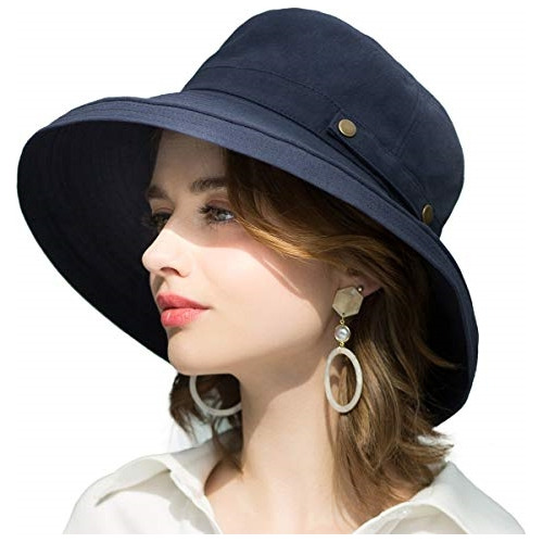 Sombrero De Algodón De Ala Ancha Para Mujer Talla Única Azul