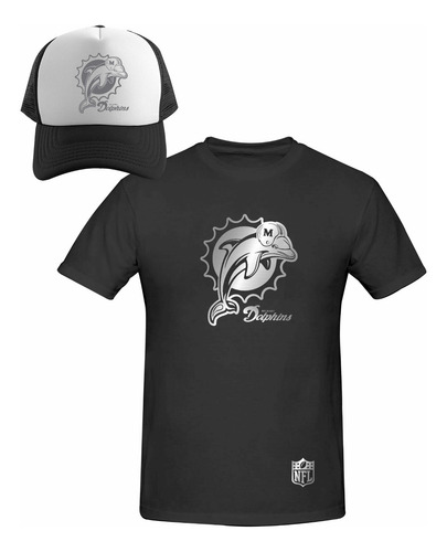Kit Playera + Gorra Estilo Miami Dolphins Nfl Silver