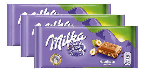 Kit 3 Chocolate Ao Leite Com Avelãs Milka Pacote 100g