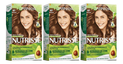 Garnier Coloraçao nutrisse 67 louro escuro dourado acaju-kit c/3un tom loiro