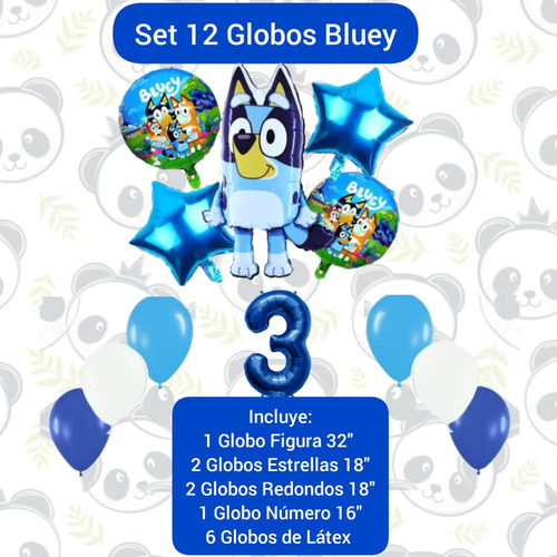 Set 12 Globos Decoración Cumpleaños Bluey 