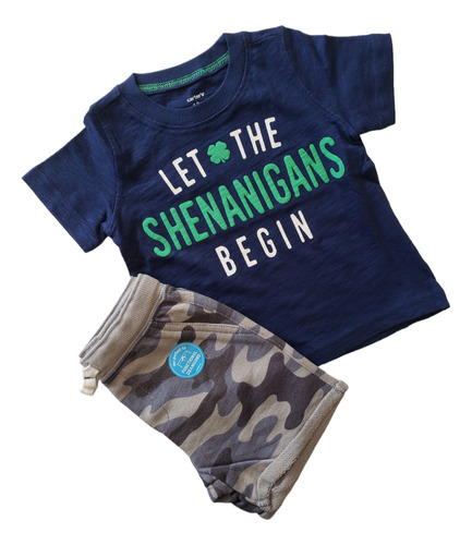 Conjunto Carters Bebe Remera Azul Short Camuflado 18 Meses 