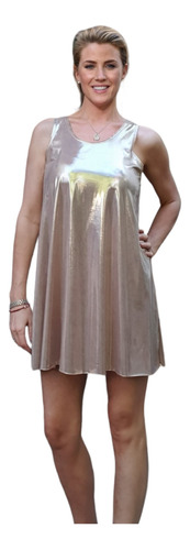 Vestido Bobo Corto De Foil Metal Tipo Vinilo Sin Mangas