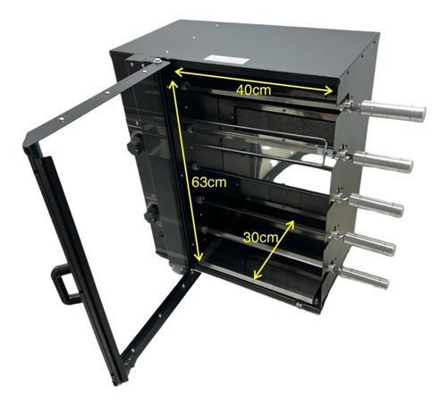 Brocheta Rotary LPG Gas Roaster 05 Bivolt Bench de acero inoxidable