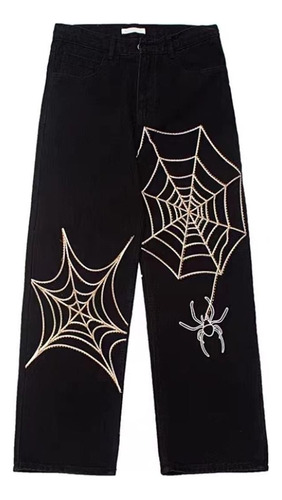 High Street Spider Web Embroidered Street Straight Leg Pants