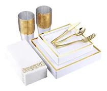 Comprar Juego De Vajilla De Oro De 175 Piezas, 25 Platos Cuadrados