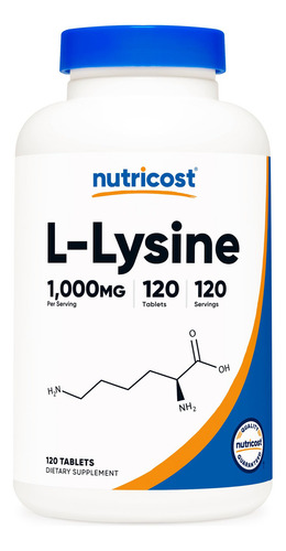 Suplemento de L-lisina Nutricost, 1000 mg, 120 comprimidos, sabor sin sabor