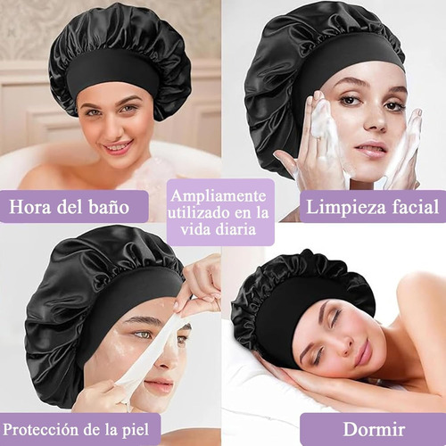 4pcs Gorro Y Antifaz Dormir De Satín Para Dormir Y Proteger Negro