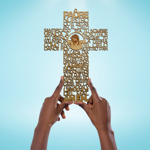 Imagen 3 de 3 de Cruz Padre Nuestro Para Colgar/ Mdf 3mm