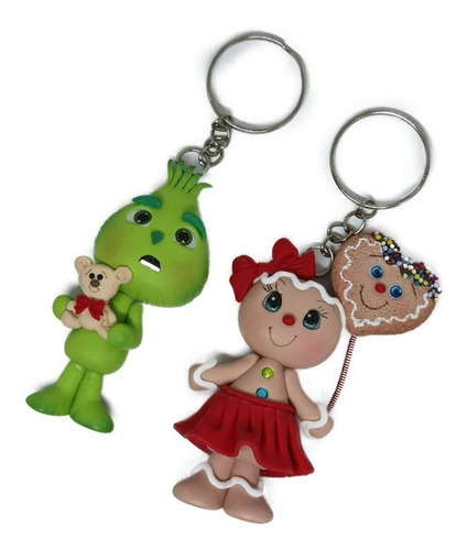 Llavero De Grinch Y Galleta Niña Navidad De Pasta Lv15 Color Plateado