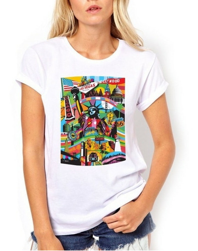 New York  Paris Collage Arte Pop Remera Mujer 