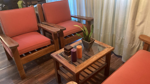 Juego De Living Completo Madera Maciza Marrón (Usado)