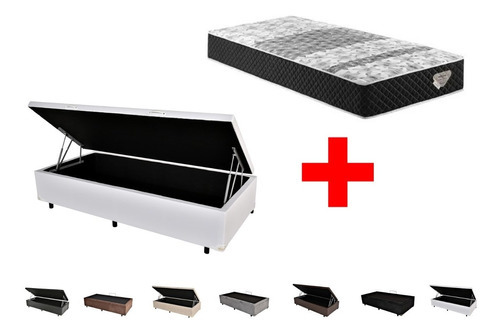 Cama Box Baú Solteirão + Colchão Molas Ecoflex 96x203 Cor Corino Branco