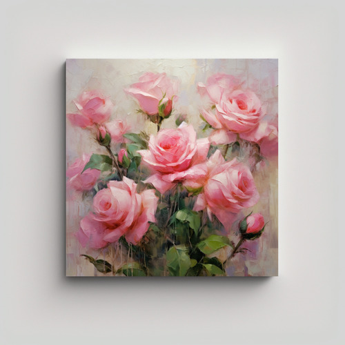 Cuadro De Rosas Rosadas En Estilo Óleo Hd 40x40cm Flores