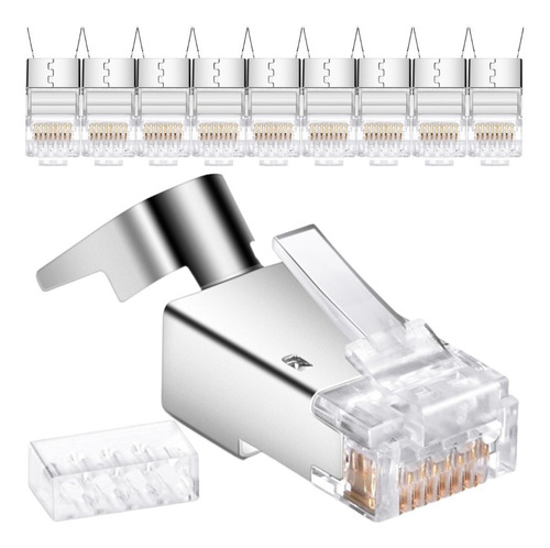 100 Plug Cat 6a Cat 7 Ftp 15 Micras Oro Cable Grueso Rj45