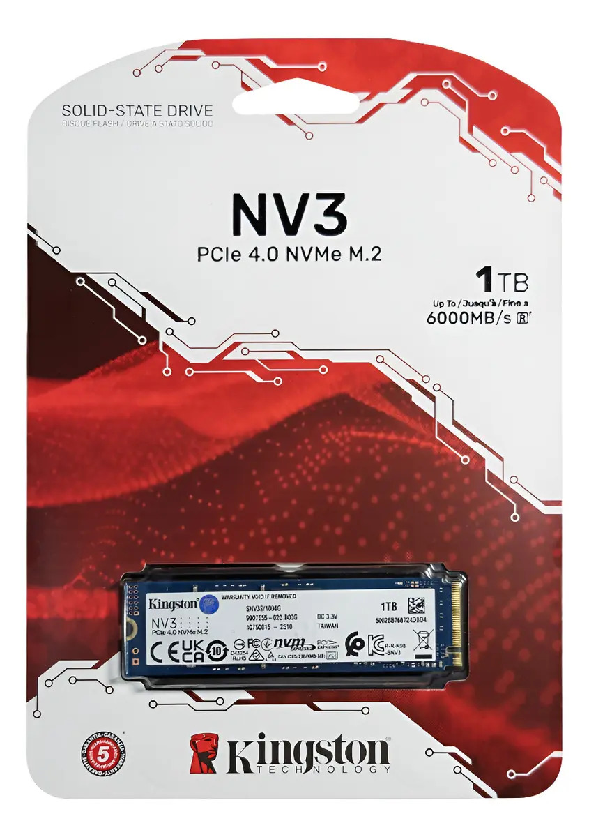 Ssd Kingston 1tb M2 Nvme3 Interno Pcie Gen 4.0 Leitura 6000mb/s Gravação 4000mb/s - Azul-aço
