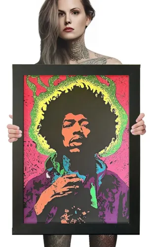 Quadro Decorativo Jimi Hendrix Poster Moldurado 60x42cm