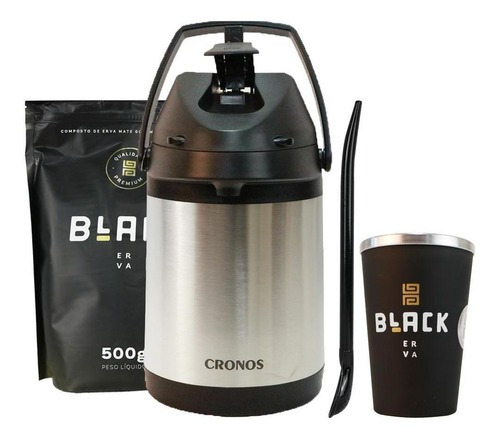 Terere Garrafa Inox Bomba Erva Black Copo Térmico - Sabores