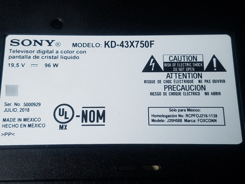 Botonera Tv Pantalla Sony Kd-43x750f (Usado)