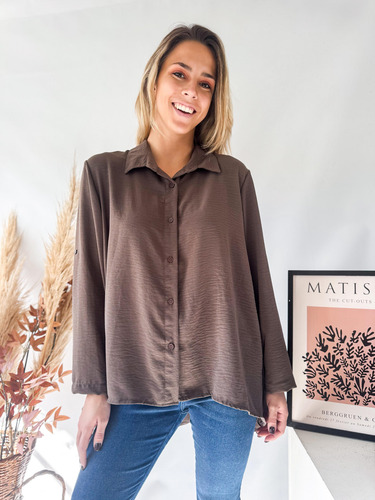 Camisa Lulyna Oversize Manga Larga Con Presilla Crepe Mujer