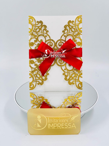 120 Sobres Glitter Invitación Corte Láser Suaje 13x18 Dorado Centenario Oscuro