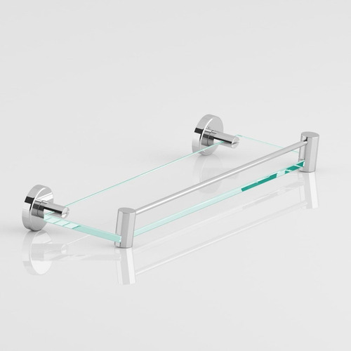 Soporte para champú con protección de vidrio y metal plateado pulido