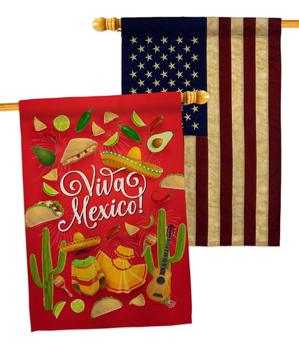 Paquete De Banderas Viva Mexico House, Fiesta Del Cinco De M
