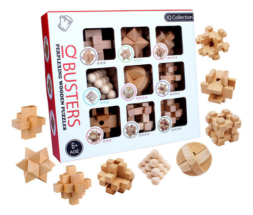 Juego De Rompecabezas De Madera De 9 Piezas Burr Puzzles Jig