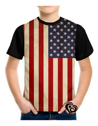 Camiseta Bandeira Estados Unidos Masculina Infantil Blusa