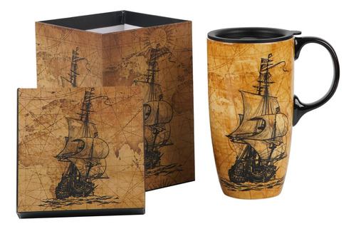 Taza De Viaje De Cerámica De Topador Con Tapa Y Mango - Taza