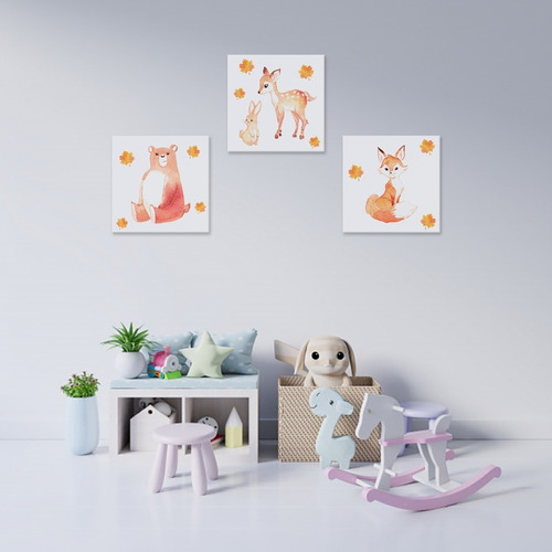 Set Cuadro Decorativo De Animales Niños Bebés Canvas