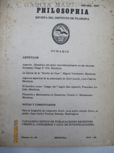 Philosophia Revista Del Instituto De Filosofia Nº41-42 1979