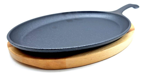 Sartén Ovalado Hierro Fundido + Base De Madera Genérico