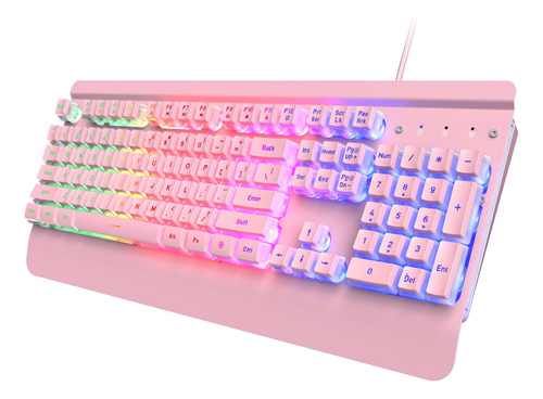 Pacote De Teclado Gamer Rosa Led, 104 Teclas, Anti-ghosting