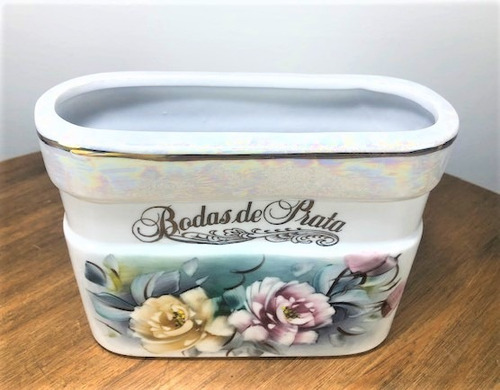 Imagem 2 de 8 de Vaso Porcelana Pintado Bodas De Prata 25 Anos De Casamento