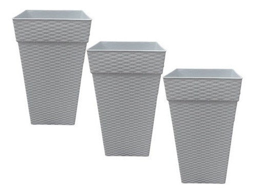 3 Vasos 28 Litros Grande Rattan Branco Jardim Plantas Flor