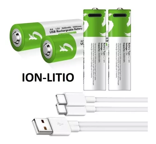 4 Pilas AA Recargables con cable USB 1.5V 1700mAh