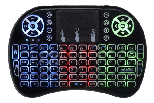 Mini Teclado Wireless Bluetooth Sem Fio Usb Iluminado Tv Cor do teclado Preto