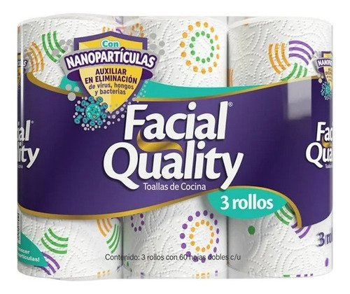 6 Pza Toallas De Cocina Facial Quality 3 Rollos Con 60 Hojas