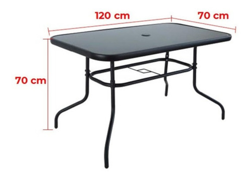 Mesa Metálica C Vidrio Negra P Exterior Terraza Jardín 1.20m