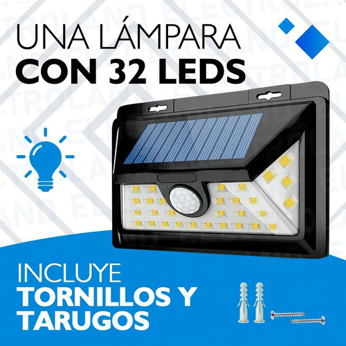 Imagen 7 de 10 de Panel Reflector Solar 32 Led 8w Ip65 Ext Sensor Movimiento