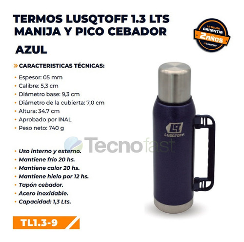 Termo Lusqtoff Acero Inoxidable 1.3 L Con Manija Frio Calor