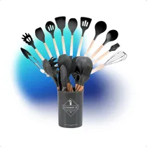 Comprar Kit 12 Peças Utensílios Cozinha Silicone Cabo Madeira