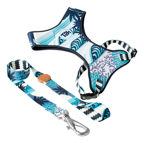 Imagem 10 de 11 de Conjunto Peitoral Neoprene E Guia Tamanho Pp Azul Noronha