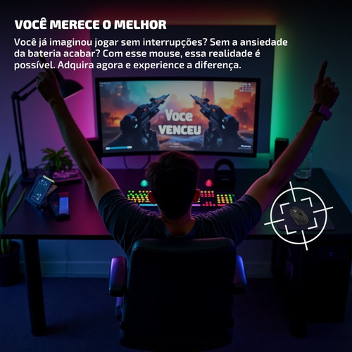 Mouse Gamer Wireless S/ Fio Bluetooth Sem Delay Recarregável