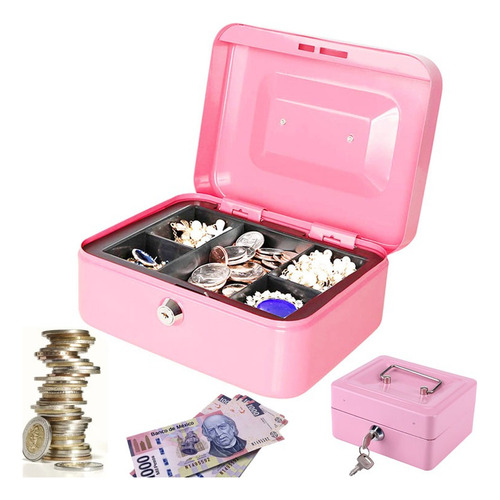 Monedero pequeño portátil de acero con cerradura 1 unidad color rosa