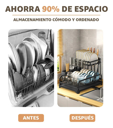 Escurridor De Platos Inoxidable Ajustable Plegable 2 Niveles Negro